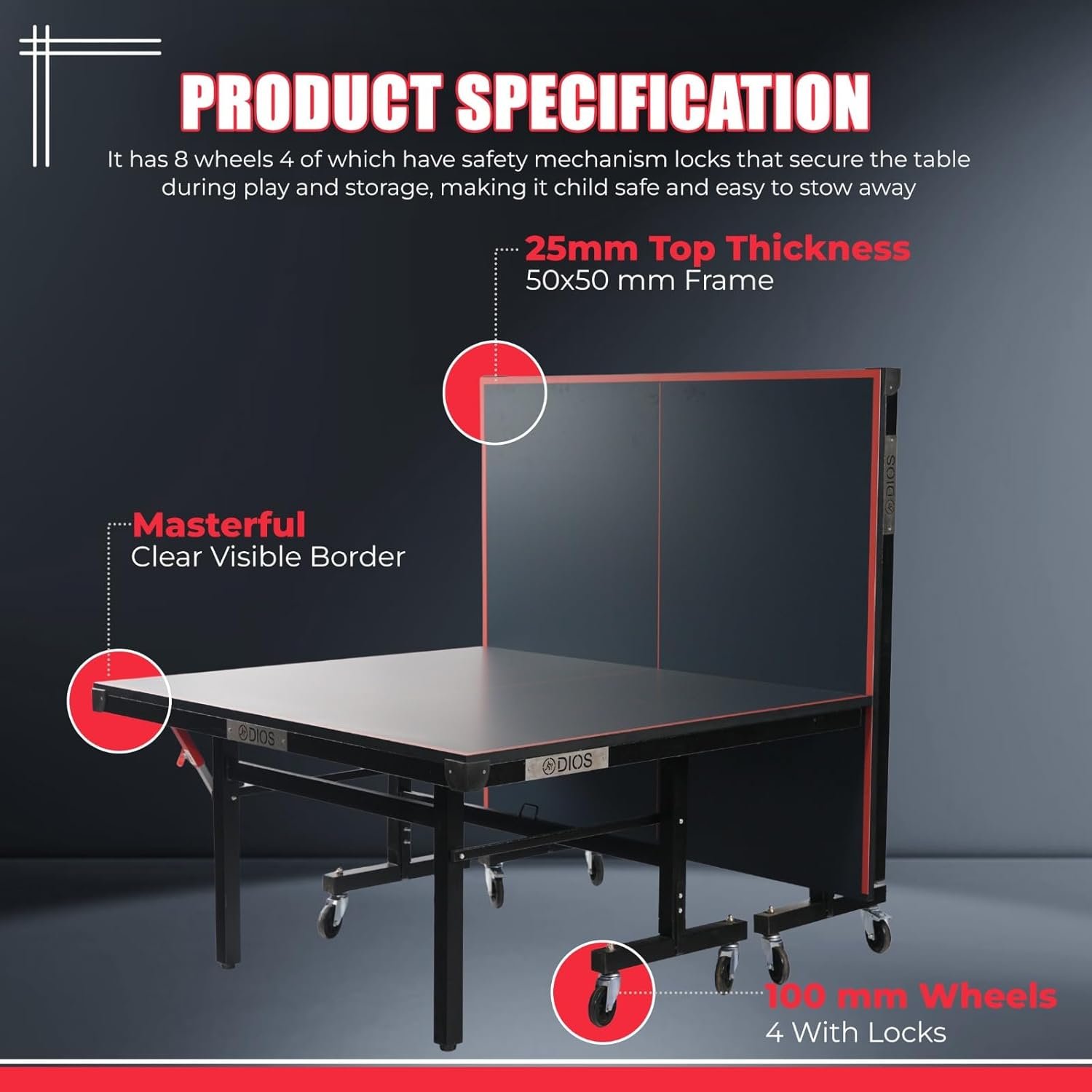 DIOS Table Tennis Table | TTFI Approved Tournament-Grade Ping Pong Table | 25MM Foldable Indoor TT Board with Playback Mode | Quick Assembly - image 3
