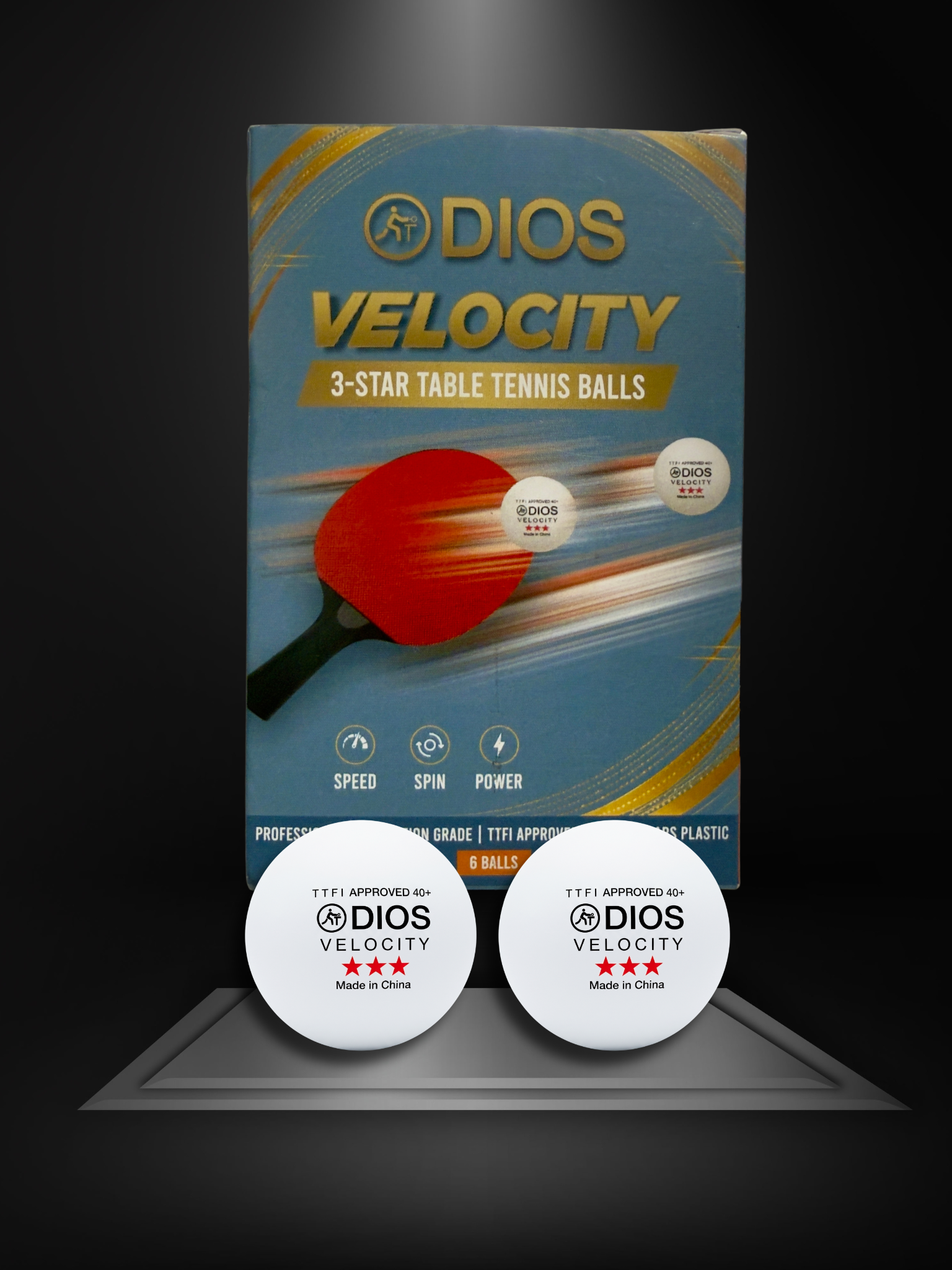 Dios Velocity 3 Star Table Tennis Balls | TTFI Approved | 40+ MM ABS | White | Pack of 6 - image 4