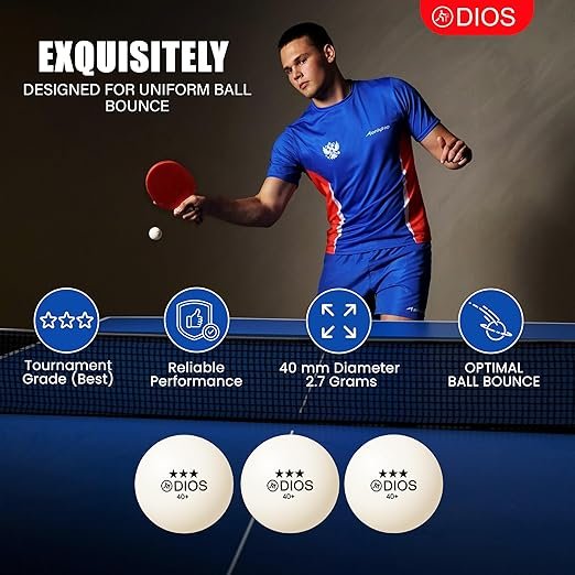 Dios 40+ 3 Star Table Tennis Balls | High-Performance ABS Balls for Professional Match & Training | Seamless Durable TT Balls | White | Pack of 6 - image 4