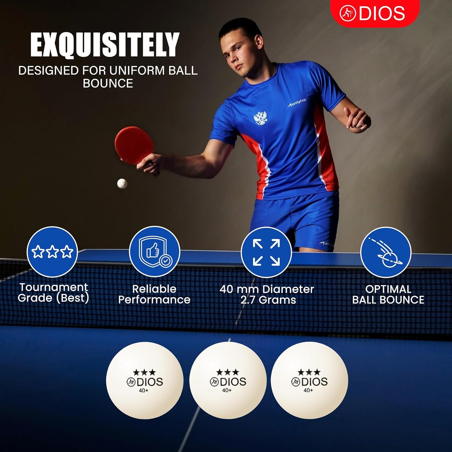 Dios 3 Star Table Tennis Balls | 40+ MM ABS | White | Pack of 6 - image 4