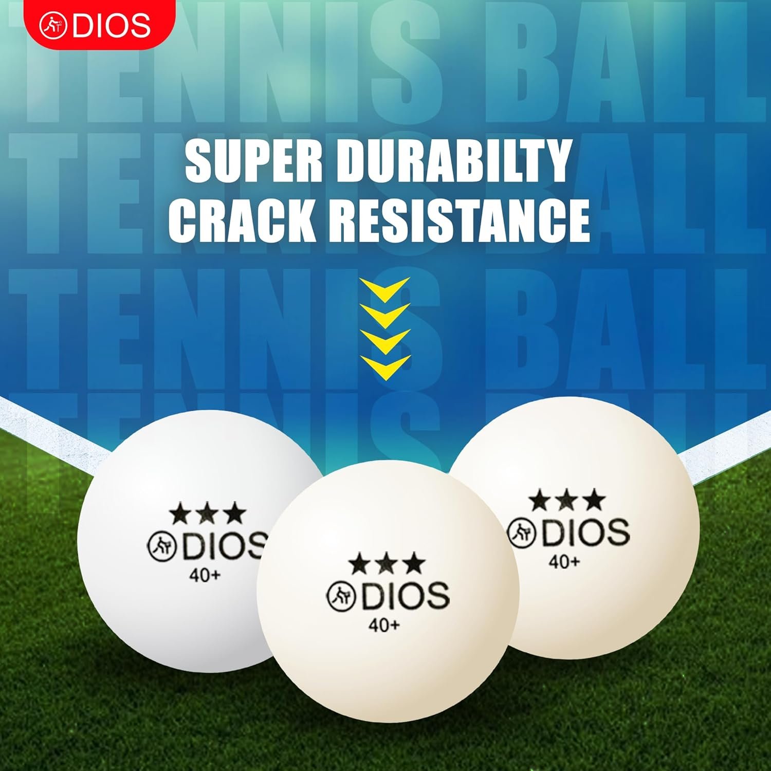 Dios 3 Star Table Tennis Balls | 40+ MM ABS | White | Pack of 6 - image 3