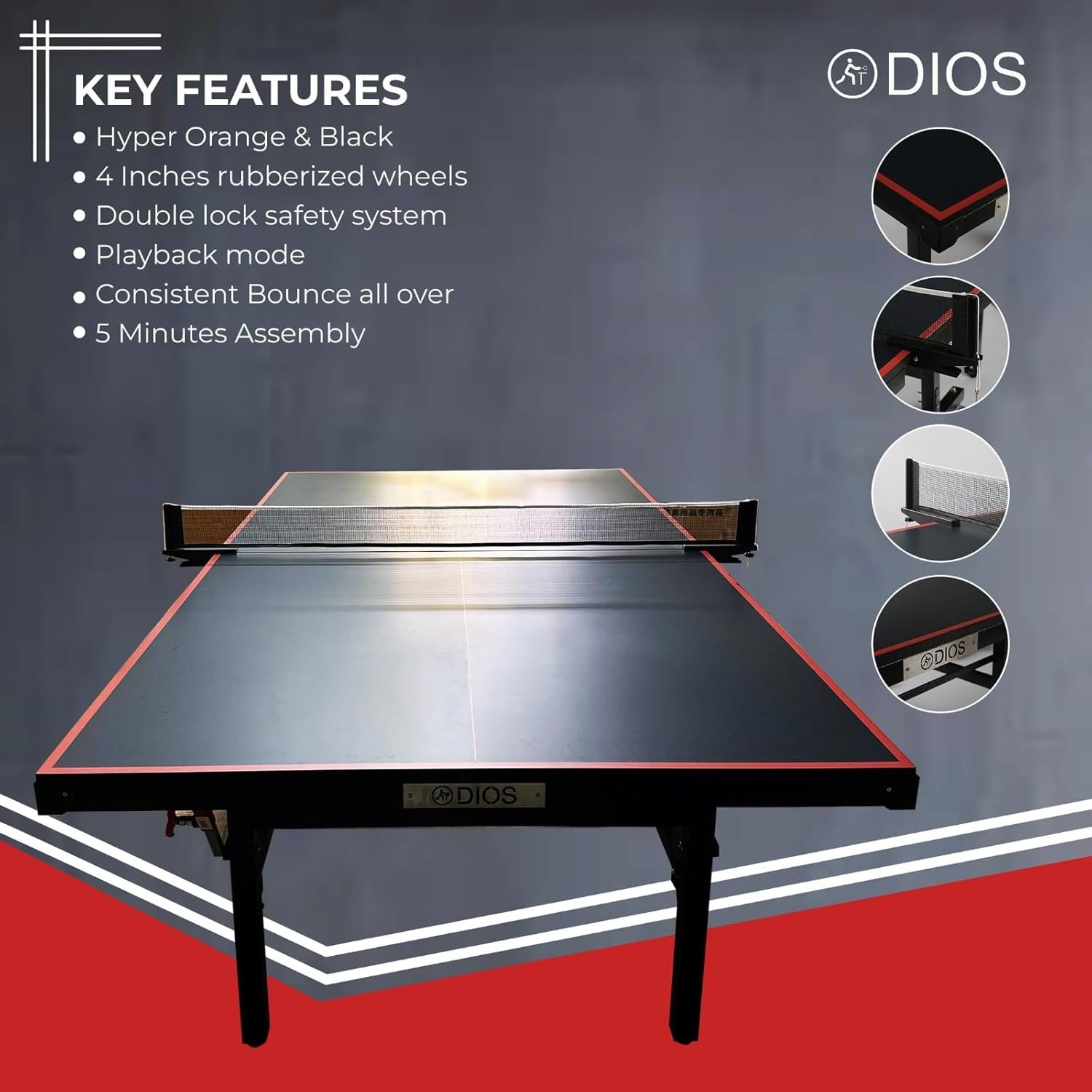 DIOS Table Tennis Table | TTFI Approved Tournament-Grade Ping Pong Table | 18MM Foldable Indoor TT Board with Playback Mode | Quick Assembly Professional Sports Game Table (Black, 18MM) - image 1