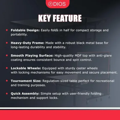 DIOS Table Tennis Table | TTFI Approved Tournament-Grade Ping Pong Table | 18MM Foldable Indoor TT Board with Playback Mode | Quick Assembly Professional Sports Game Table (Black, 18MM) - image 3