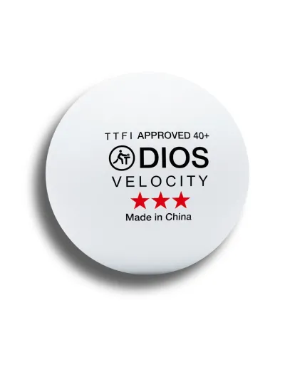 Dios Velocity 3 Star Table Tennis Balls | TTFI Approved | 40+ MM ABS | White | Pack of 6 - image 1