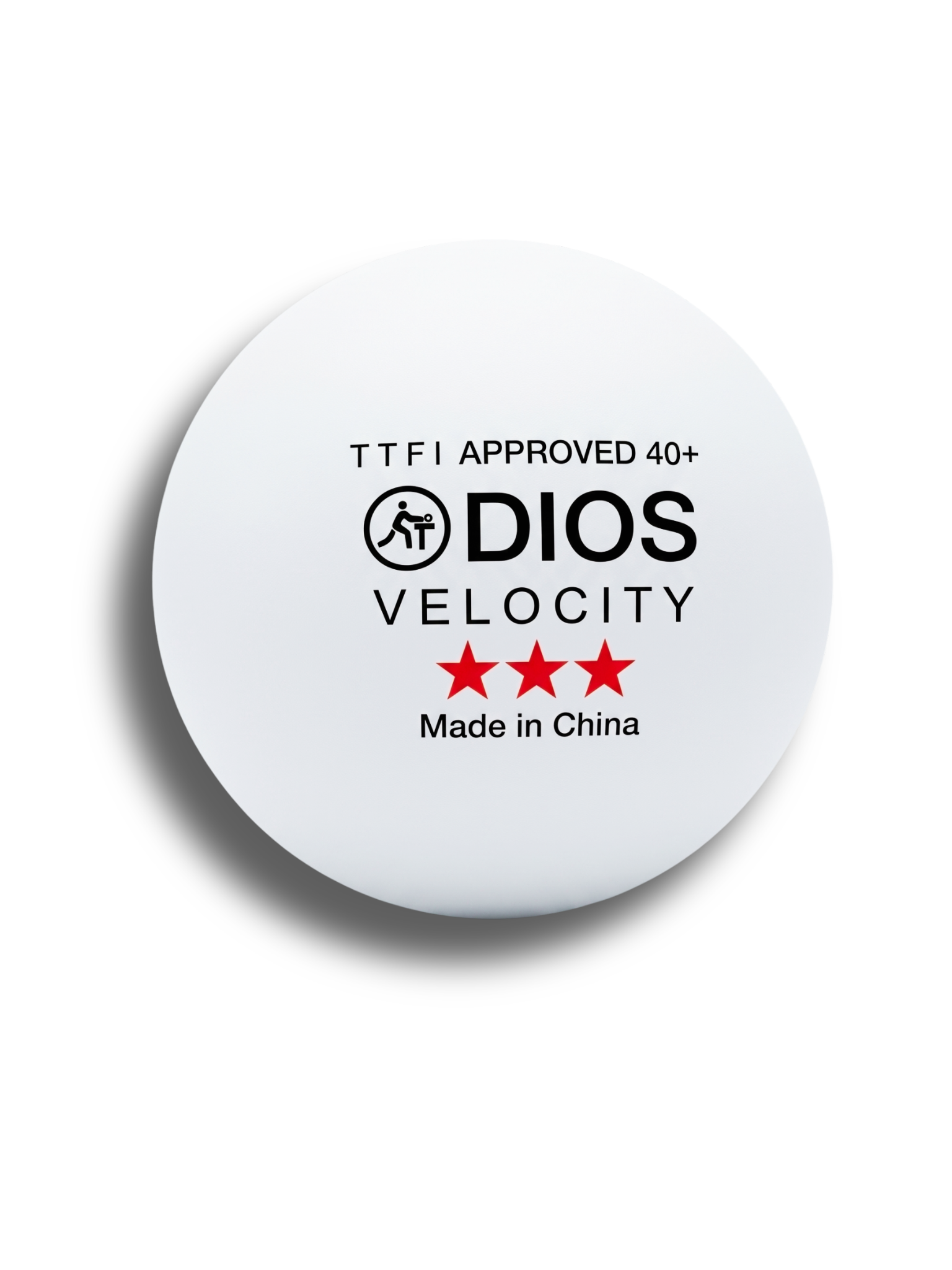 Dios Velocity 3 Star Table Tennis Balls | TTFI Approved | 40+ MM ABS | White | Pack of 6 - image 1